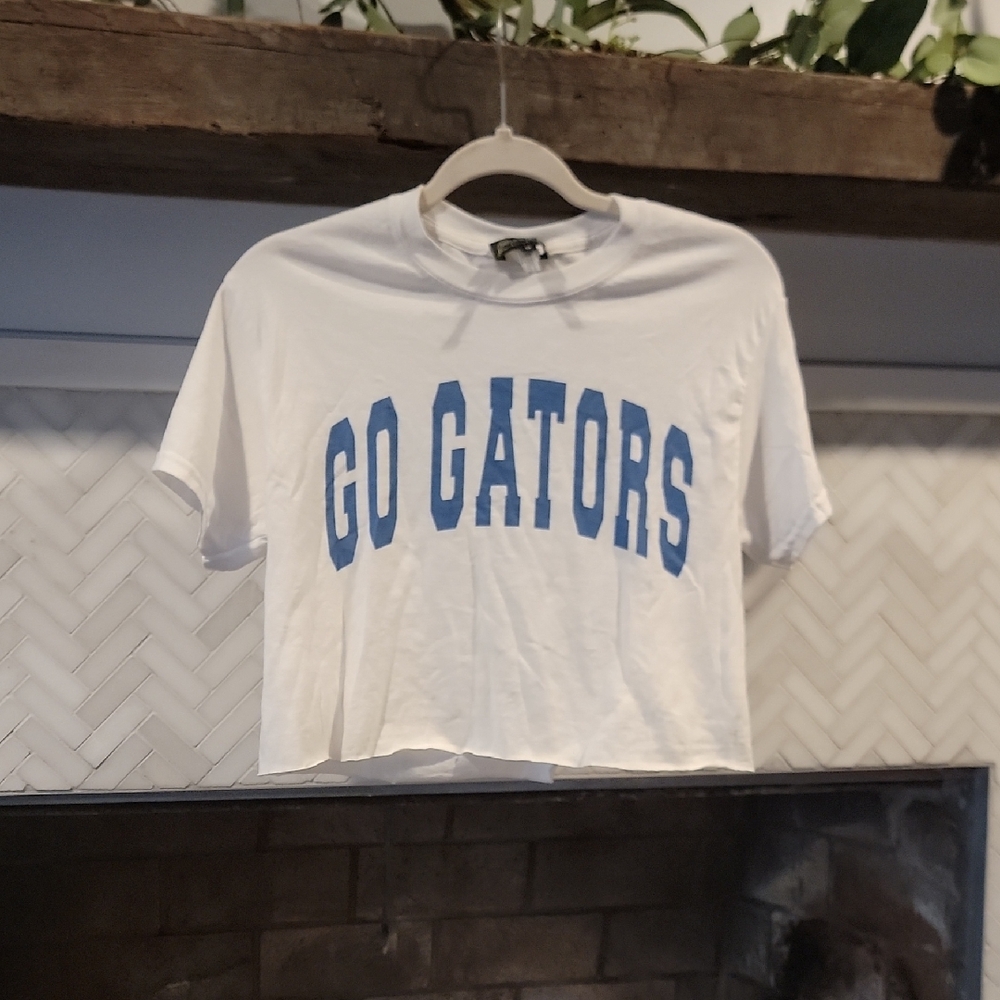 White Crop Top with Blue 'Go Gators' Print